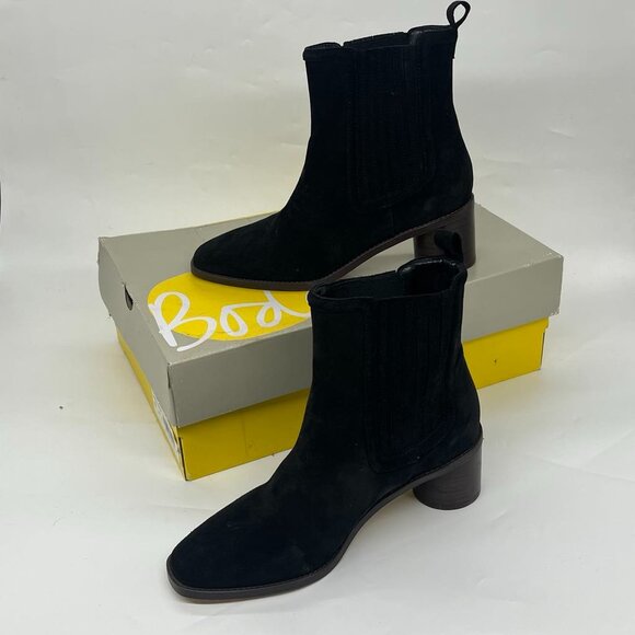 Boden Round Heel Black Suede Chelsea Boots Size 39 8.5 NIB - Picture 1 of 6